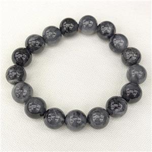 Natural Burmese Jadeite Bracelets Inkblack Stretch, approx 12mm dia