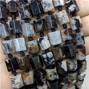 Natural Cherry Sakura Agate Beads Column Black Dye, approx 10-12mm