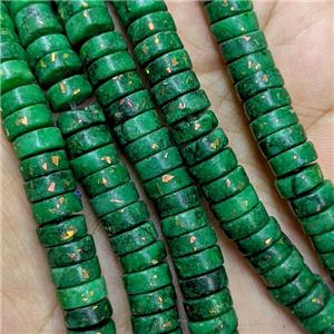 Natural Marble Heishi Beads Pave Gold Foil Green Dye , approx 6mm