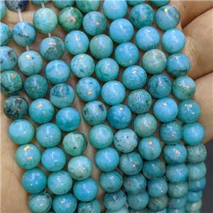 Natural Marble Round Beads Pave Gold Foil Smooth Blue Dye , approx 6mm