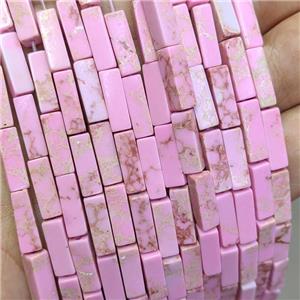 Synthetic Imperial Jasper Cuboid Beads Pink, approx 4x13mm