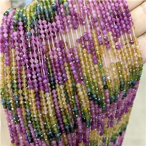 Natural Tourmaline Beads Multicolor Faceted Round, approx 3mm