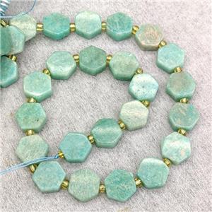 Natural Green Amazonite Beads Hexagon, approx 13-15mm