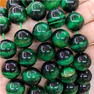 Natural Tiger Eye Stone Beads Green Dye Smooth Round, approx 18mm, 22pcs per st