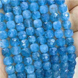 Blue Jade Beads Dye Faceted Cube, approx 7-8mm