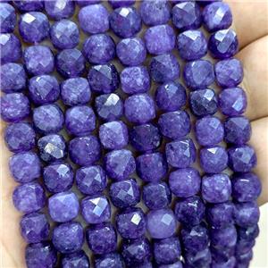 Darkpurple Jade Beads Dye Faceted Cube, approx 7-8mm