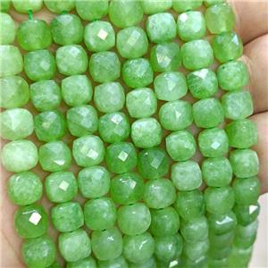 Green Jade Beads Dye Faceted Cube, approx 7-8mm