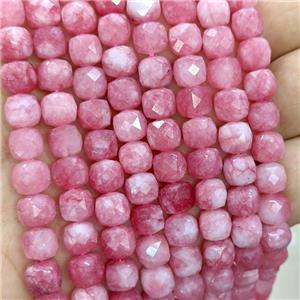 Pink Jade Beads Dye Faceted Cube, approx 7-8mm