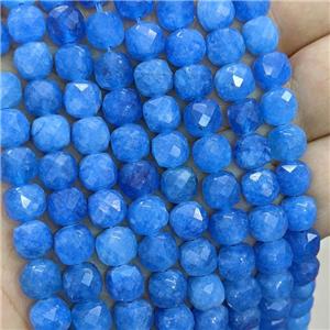 Blue Jade Beads Dye Faceted Cube, approx 7-8mm