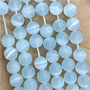 Naural Selenite Beads Lt.blue Dye Smooth Round, approx 10mm dia