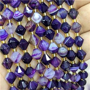 Natural Stripe Agate Bicone Beads Banded Purple Dye, approx 8mm