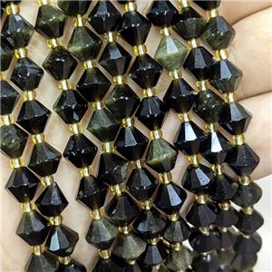 Natural Golden Obsidian Bicone Beads, approx 8mm