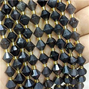 Natural Ice Obsidian Bicone Beads Black, approx 8mm