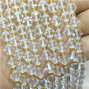 Natural Clear Quartz Bicone Beads, approx 8mm