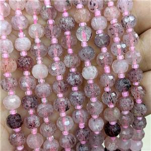 Natural Strawberry Quartz Beads Pink Faceted Rondelle, approx 6x8mm