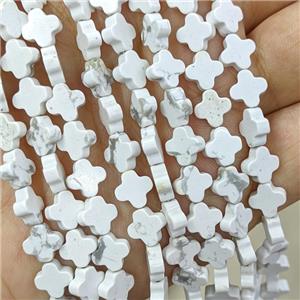 Natural White Howlite Clover Beads, approx 8mm