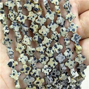 Natural Black Dalmatian Jasper Clover Beads, approx 8mm