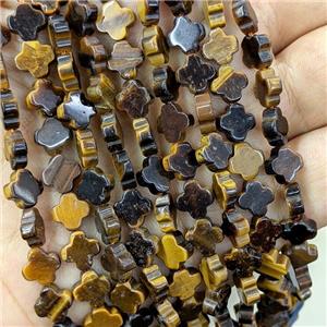 Natural Tiger Eye Stone Clover Beads, approx 8mm