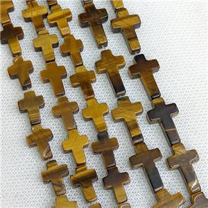 Natural Tiger Eye Stone Cross Beads, approx 10x14mm