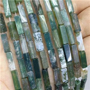 Natural Green Moss Agate Cuboid Beads, approx 4x4x13mm