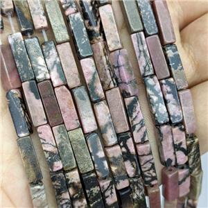 Natural Chinese Rhodonite Beads Cuboid Pink, approx 4x4x13mm