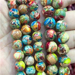 Synthetic Imperial Jasper Beads Smooth Round Multicolor, approx 6mm dia