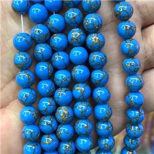 Synthetic Blue Turuqoise Beads With Golden Line Smooth Round, approx 10mm dia