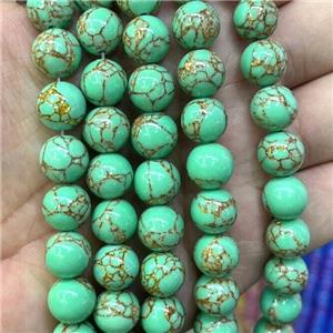 Synthetic Green Turuqoise Beads With Golden Line Smooth Round, approx 12mm dia