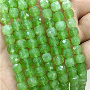 Natural Jade Cube Beads Green Dye, approx 7-8mm