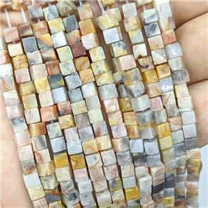 Natural Yellow Crazy Lace Agate Cube Beads, approx 4mm