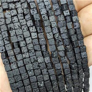 Black Lava Cube Beads, approx 4mm