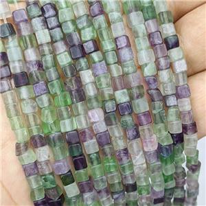 Natural Fluorite Cube Beads Multicolor, approx 4mm