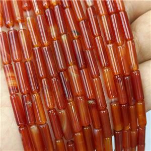 Natural Agate Tube Beads Red Dye, approx 4x13mm