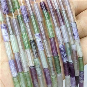 Natural Fluorite Tube Beads Multicolor, approx 4x13mm