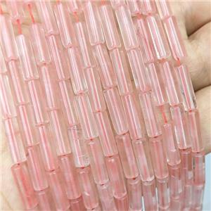 Pink Synthetic Quartz Tube Beads, approx 4x13mm