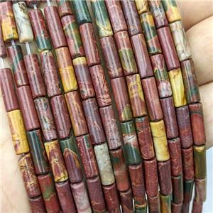 Red Picasso Jasper Tube Beads, approx 4x13mm