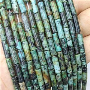 Natural African Turquoise Tube Beads Green, approx 4x13mm