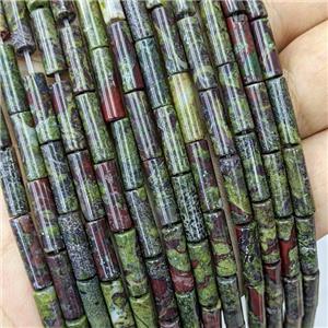 Natural Dragon Bloodstone Tube Beads Green, approx 4x13mm