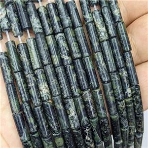 Natural Kambaba Jasper Tube Beads Green, approx 4x13mm