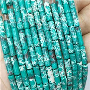 Green Synthetic Imperial Jasper Tube Beads, approx 4x13mm