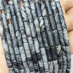 Black Silk Jasper Tube Beads Column, approx 4x13mm