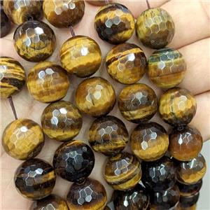 Natural Tiger Eye Stone Beads Faceted Round, approx 16mm dia