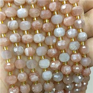 Natural Peach Moonstone Beads Faceted Rondelle, approx 6-8mm