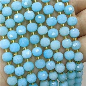 Natural Jade Beads Faceted Rondelle Blue Dye, approx 6-8mm