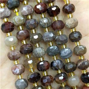 Natural Wood Petrified Jasper Beads Faceted Rondelle, approx 6-8mm