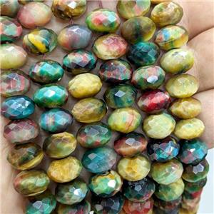 Natural Tiger Eye Stone Beads Faceted Rondelle Multicolor Dye, approx 8-12mm