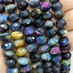 Natural Tiger Eye Stone Beads Faceted Rondelle Multicolor Dye, approx 8-12mm