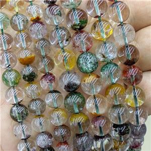 Natural Chlorite Quartz Beads Smooth Round Multicolor, approx 7mm