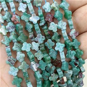 Natural Green Dragon Bloodstone Clover Beads, approx 8mm