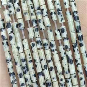 Natural Black Dalmatian Jasper Tube Beads, approx 2x4mm